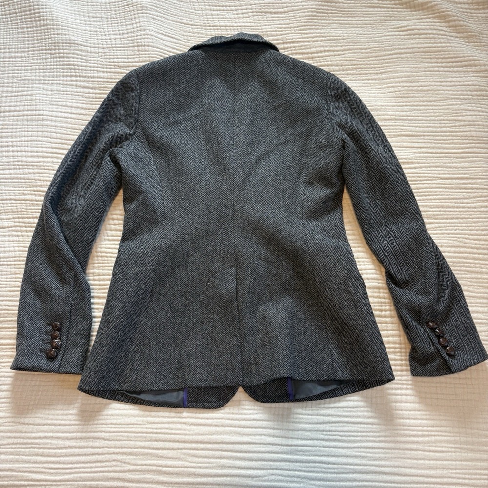 J CREW Womens Sz 4 Gray Black Herringbone Wool Button Lined Jacket Blazer - Picture 3 of 8
